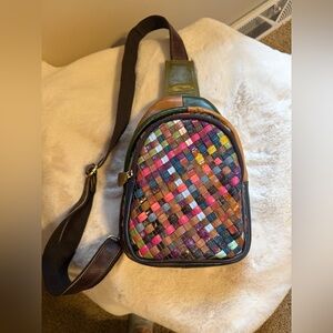 American Leather Multicolor Woven Leather Crossbody Sling Bag